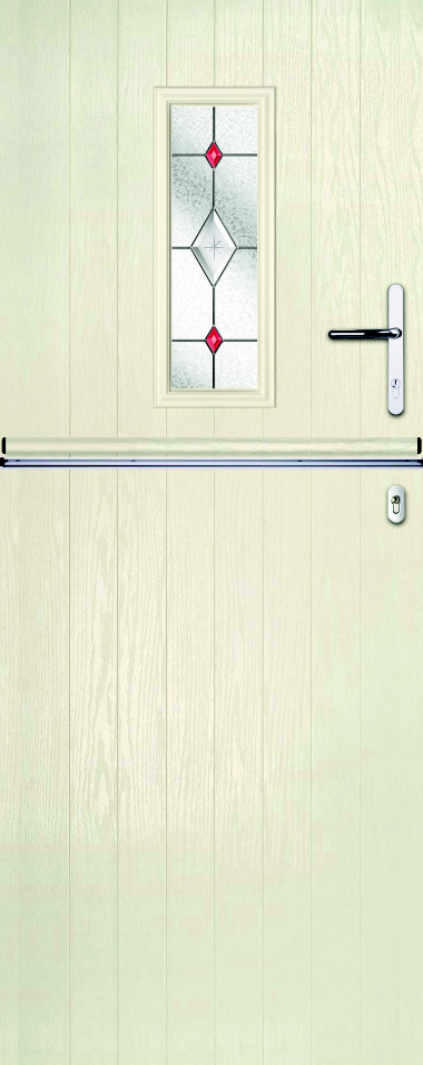 Rectangle stable door in the colour Cream with Elan Red Glass