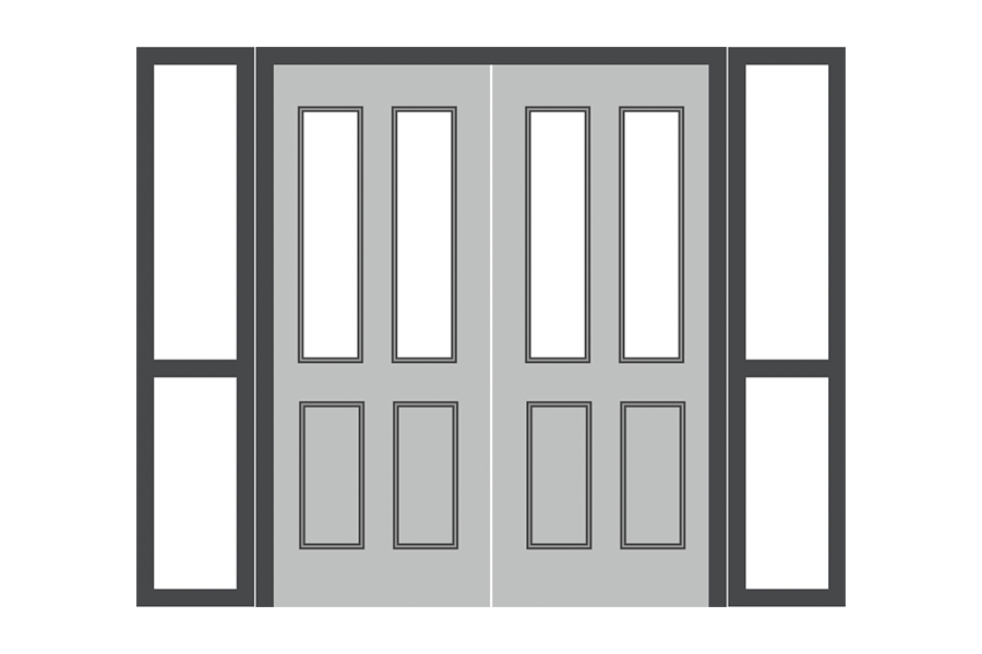 Double doors with glazed sidelights and midrails