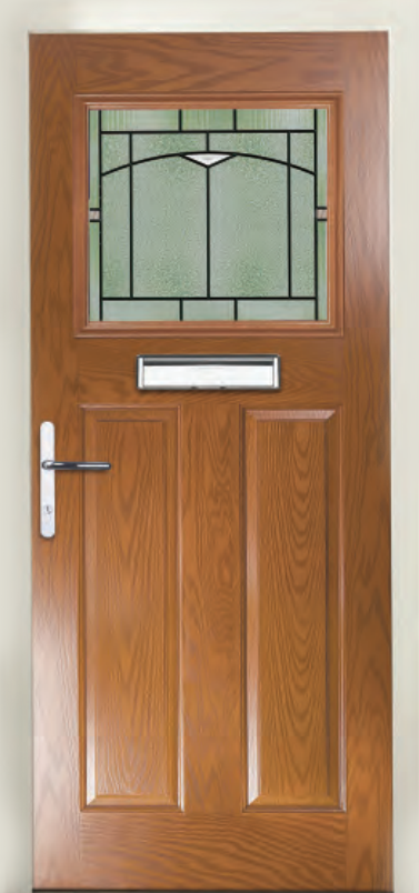 Crystal door in golden oak