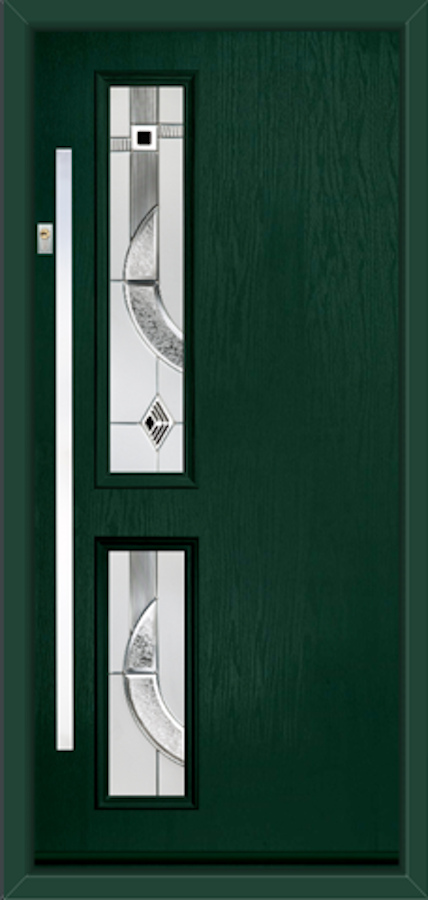 An Luna 2L door in the colour Green with Modena Glass